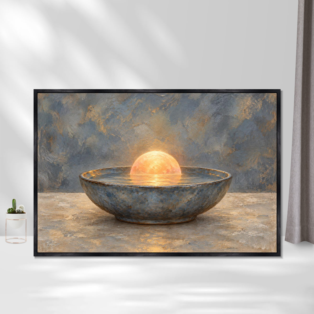 INVIN ART Framed Canvas 100% Handpainted Oil Painting Sunrise Within the Bowl Wall Art