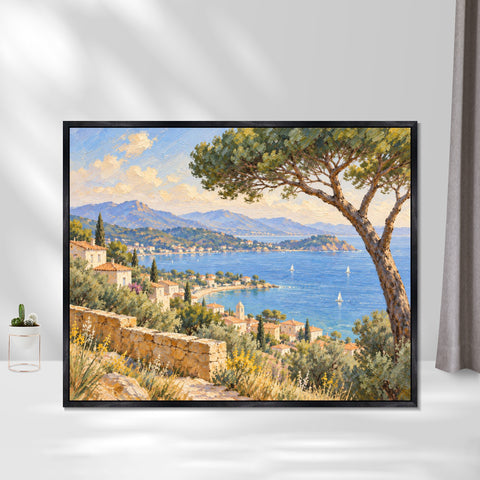 INVIN ART Framed Canvas 100% Handpainted Oil Painting Bay View Beneath the Pine Wall Art