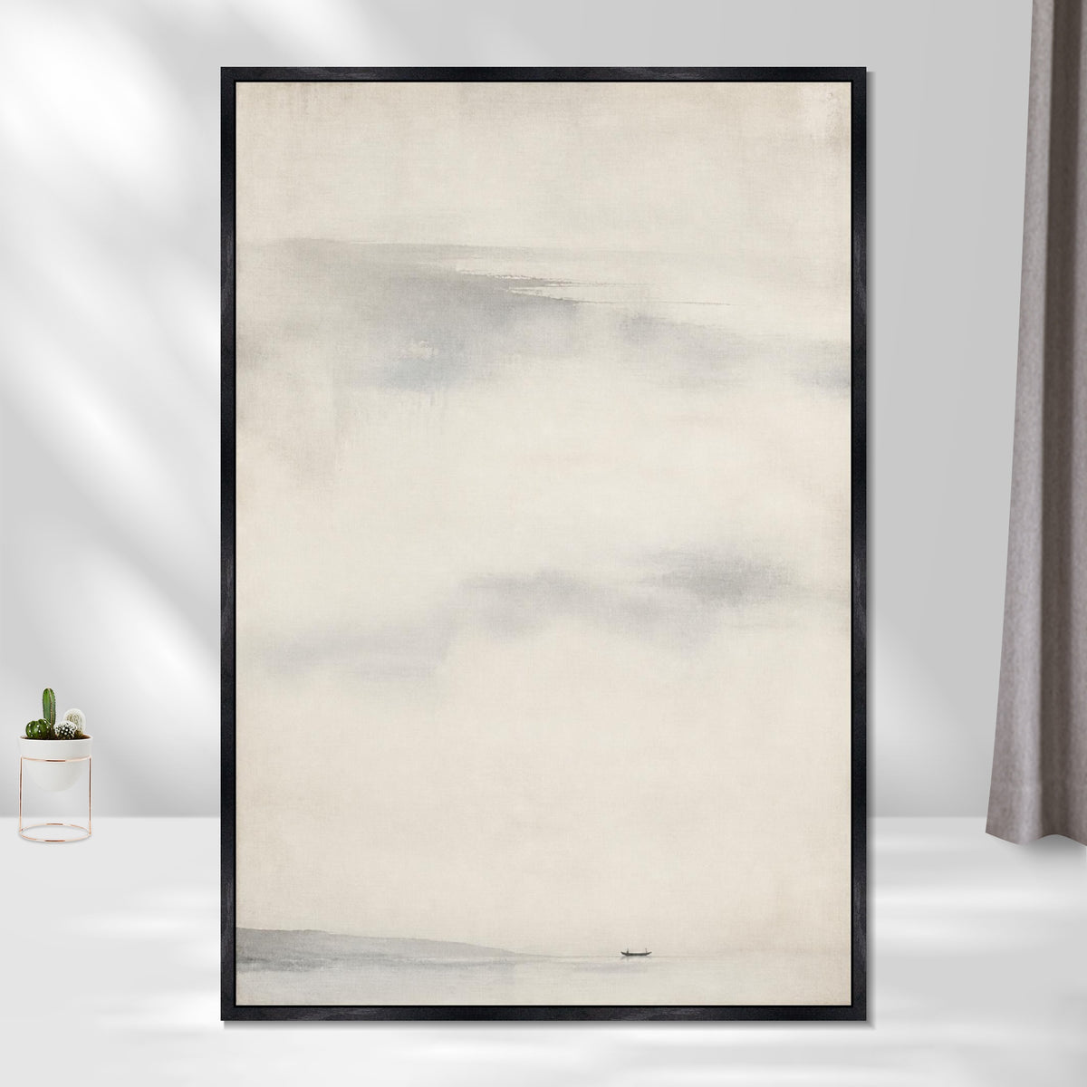 INVIN ART Framed Canvas 100% Handpainted Oil Painting Beyond the Lone Boat Wall Art