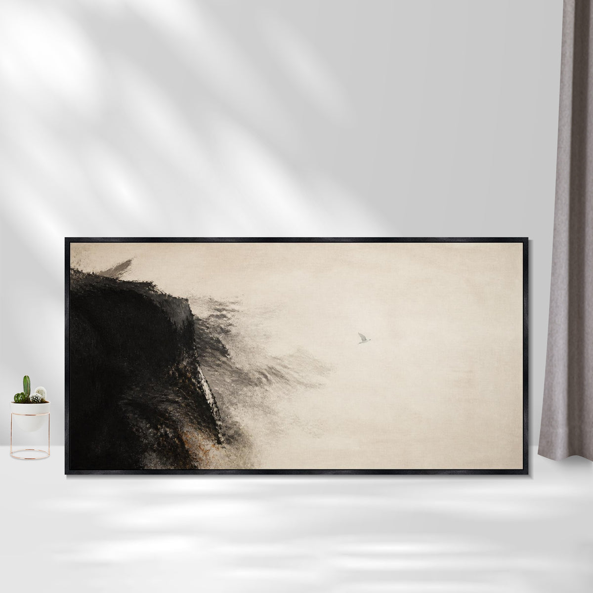 INVIN ART Framed Canvas 100% Handpainted Oil Painting Wind from the Left Bank Wall Art