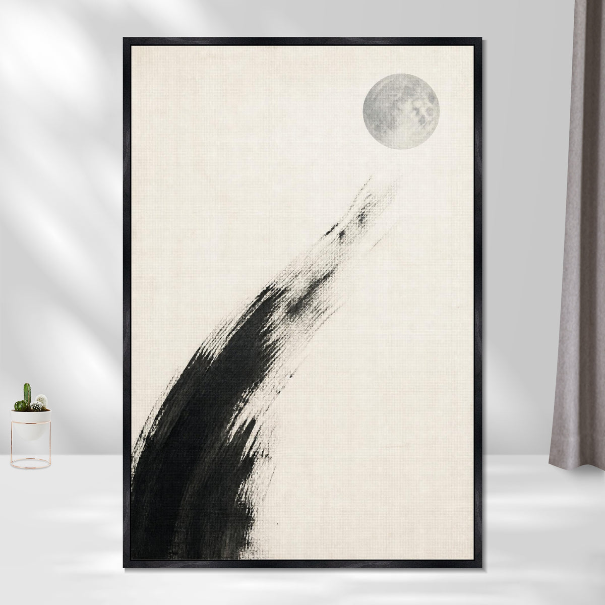 INVIN ART Framed Canvas 100% Handpainted Oil Painting Moon Descending into White Wall Art