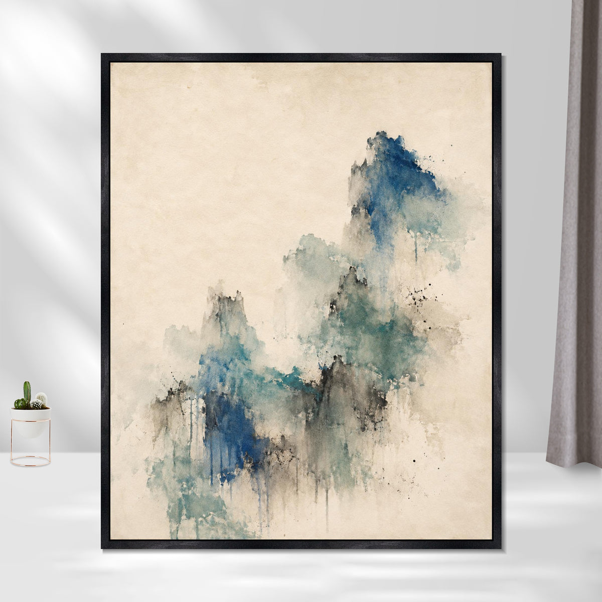 INVIN ART Framed Canvas 100% Handpainted Oil Painting Blue Green Memory Wall Art