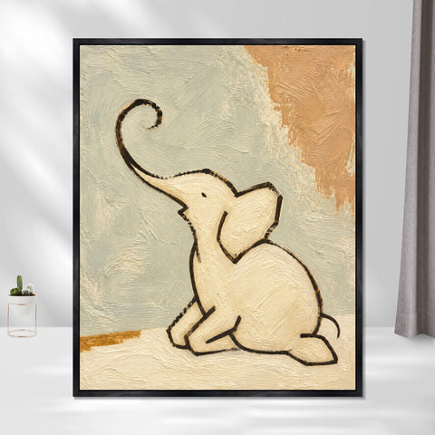 INVIN ART Framed Canvas 100% Handpainted Oil Painting Elephant with a Raised Trunk Wall Art