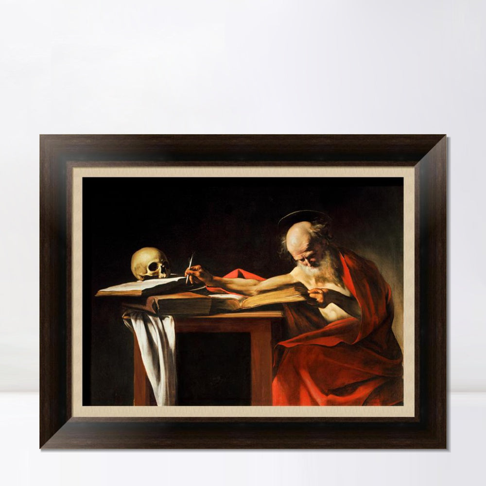 INVIN ART Framed Canvas Art Giclee Print Saint Jerome Writing by Michelangelo Merisi da Caravaggio Wall Art