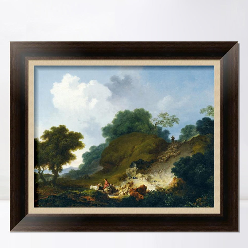 INVIN ART Framed Canvas Art Giclee Print Landscape with Shepherds and Flock of Sheep by Jean Honore Fragonard Wall Art Living Room Home Office Decorations