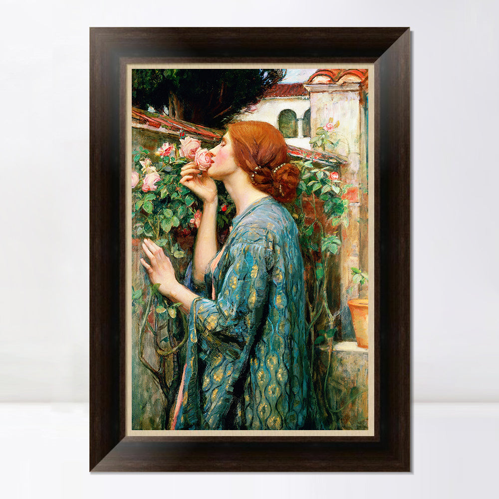INVIN ART Framed Canvas Art Giclee Print The Soul of The Rose, 1908 by John William Waterhouse Wall Art