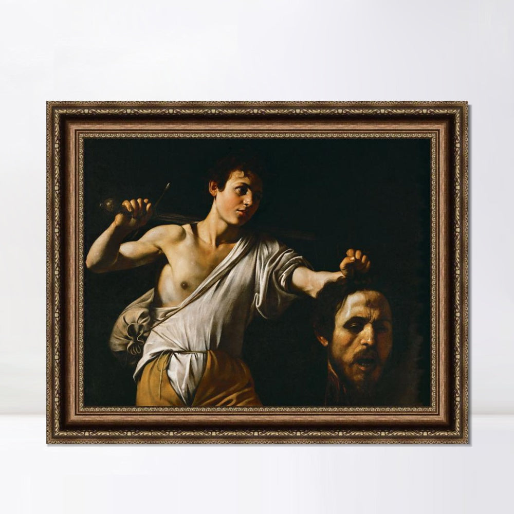 INVIN ART Framed Canvas Art Giclee Print David with the Head of Goliath by Michelangelo Merisi da Caravaggio Wall Art