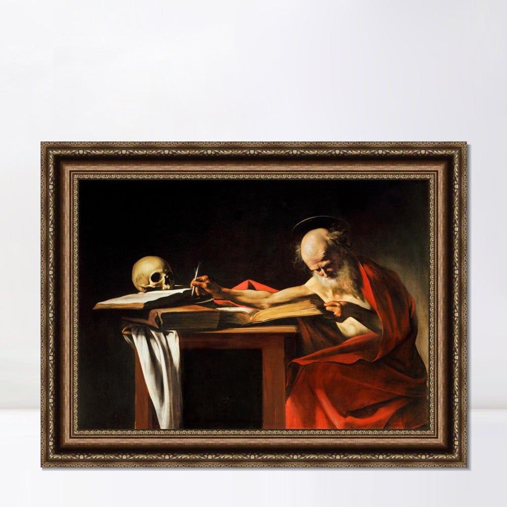 INVIN ART Framed Canvas Art Giclee Print Saint Jerome Writing by Michelangelo Merisi da Caravaggio Wall Art