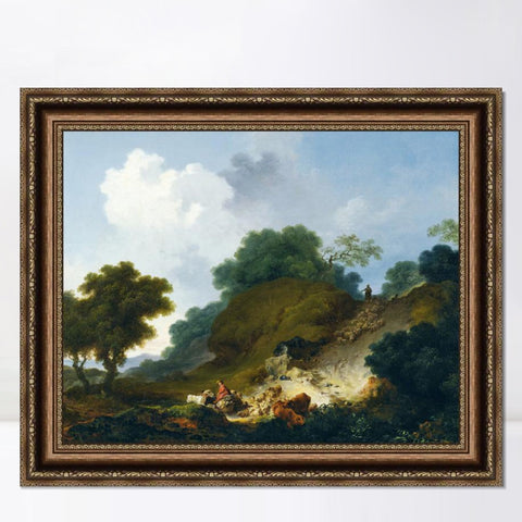 INVIN ART Framed Canvas Art Giclee Print Landscape with Shepherds and Flock of Sheep by Jean Honore Fragonard Wall Art Living Room Home Office Decorations