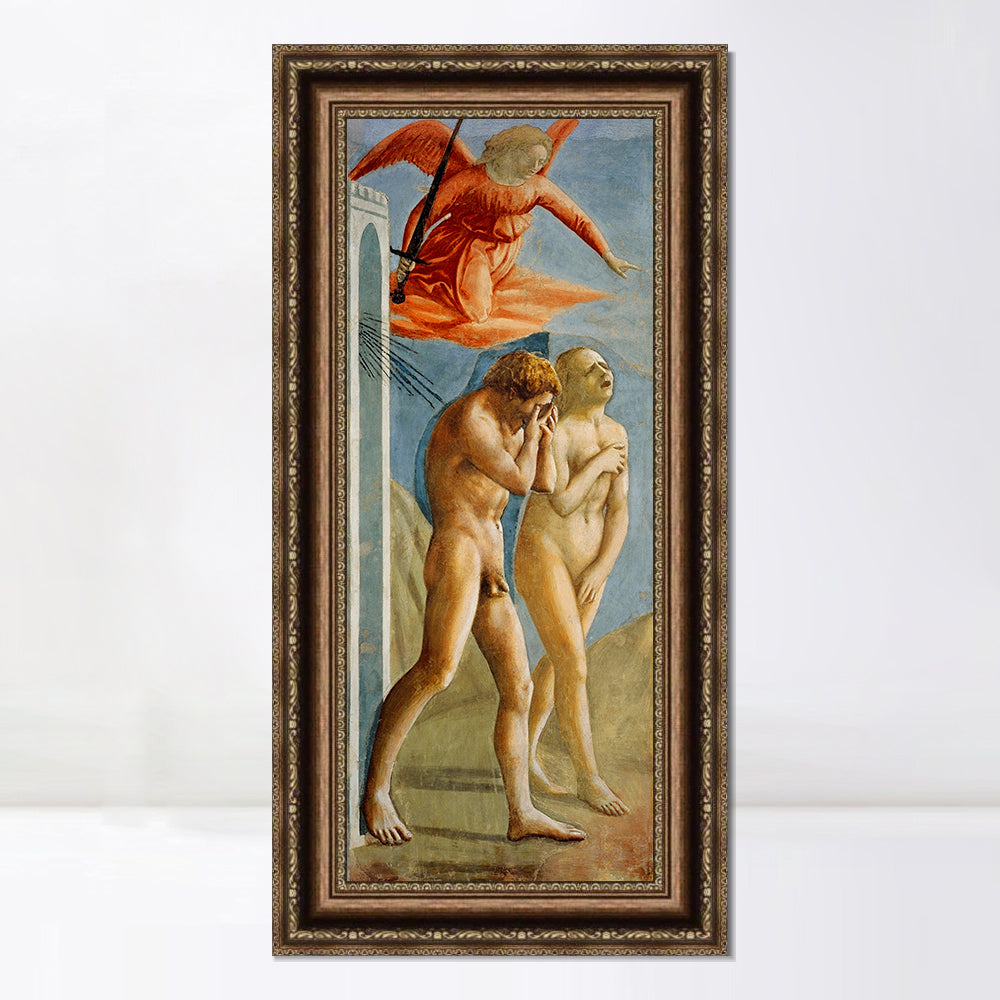 INVIN ART Framed Canvas Art Giclee Print The Expulsion From the Garden of Eden by Masaccio Wall Art (Vintage Embossed Gold frame,20"x40")