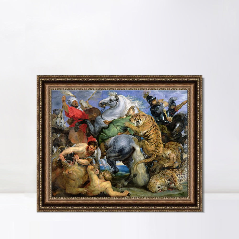 INVIN ART Framed Canvas Giclee Print The Tiger Hunt by Peter Paul Rubens Wall Art