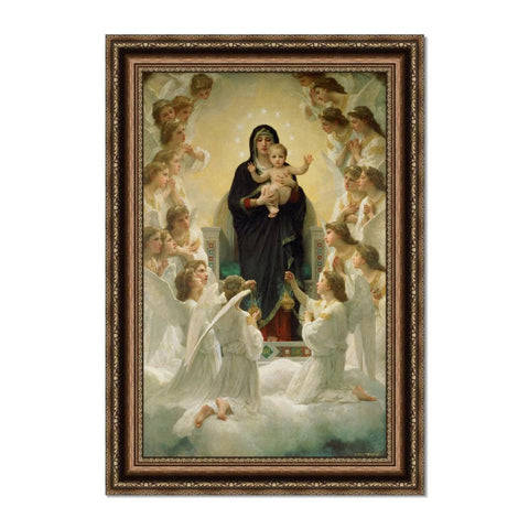 INVIN ART Framed Canvas Art Giclee Print The Virgin With Angels(1900) by William Adolphe Bouguereau Wall Art Living Room Home Office Decorations