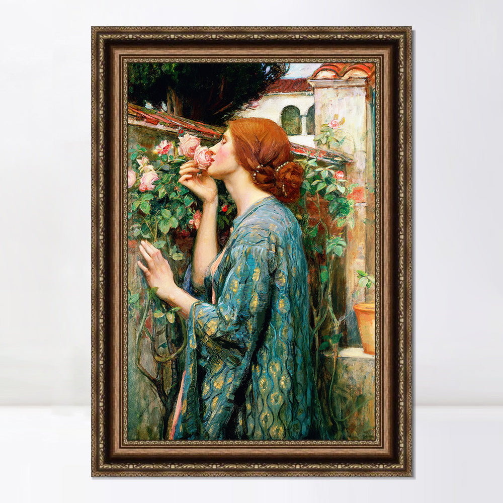 INVIN ART Framed Canvas Art Giclee Print The Soul of The Rose, 1908 by John William Waterhouse Wall Art