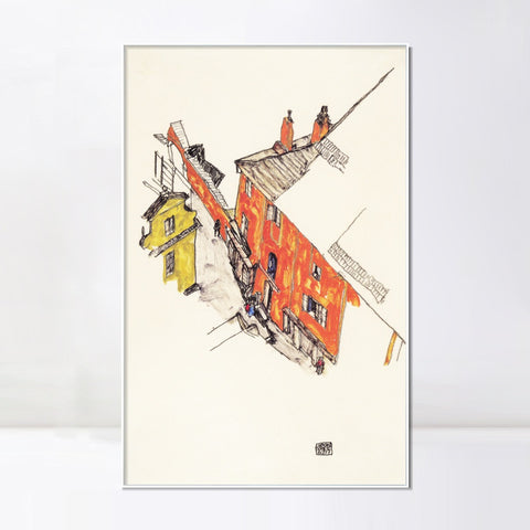 INVIN ART Framed Canvas Giclee Print House by Egon Schiele Wall Art Living Room Home Office Decorations
