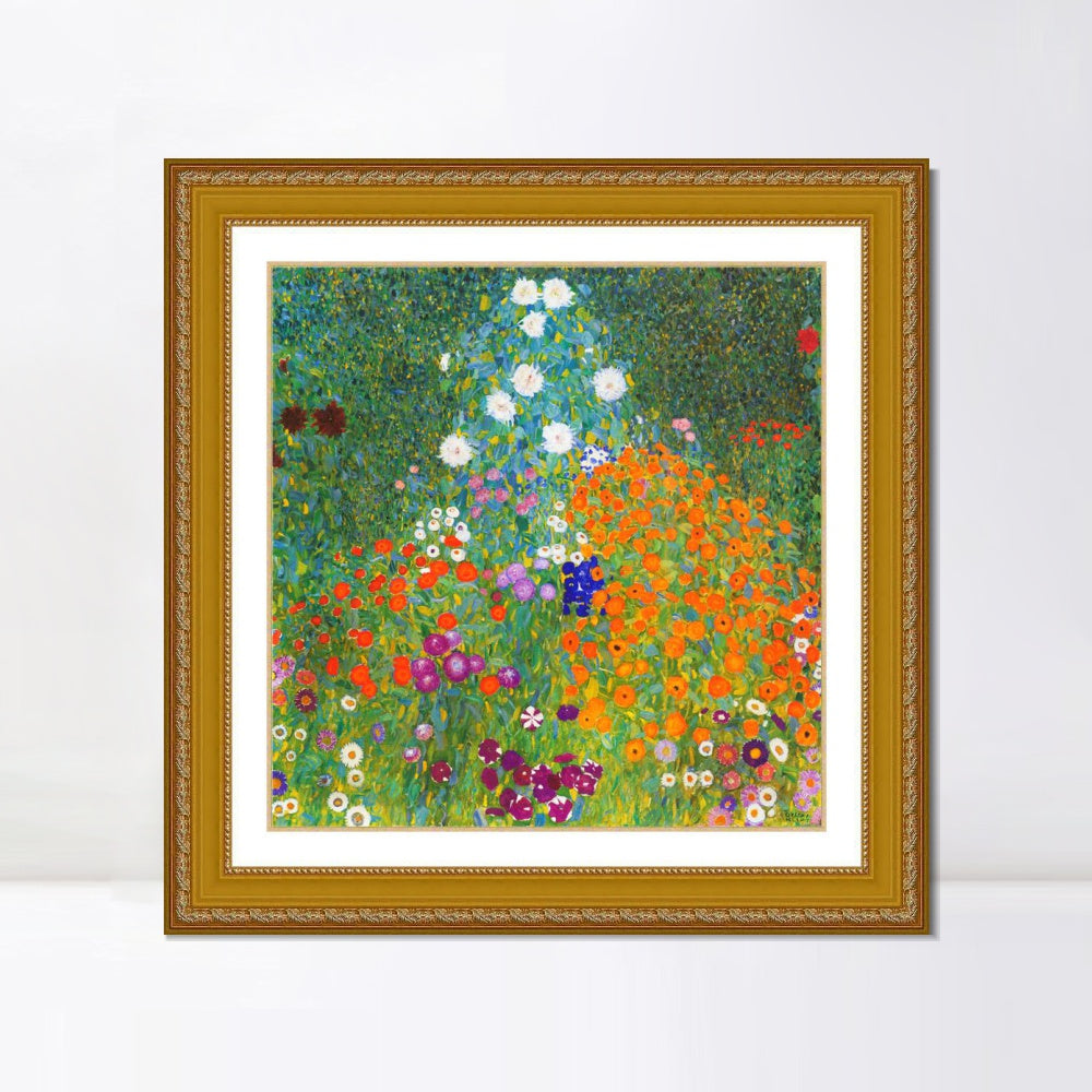 INVIN ART Framed Canvas Art Giclee Print Flower Garden by Gustav Klimt Wall Art Home Living Room Office Decorations