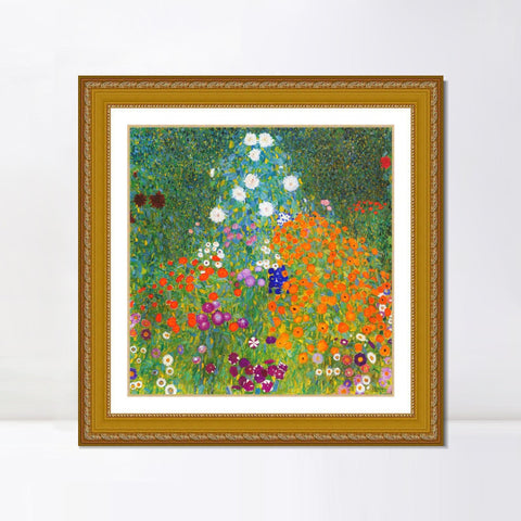 INVIN ART Framed Canvas Art Giclee Print Flower Garden by Gustav Klimt Wall Art Home Living Room Office Decorations