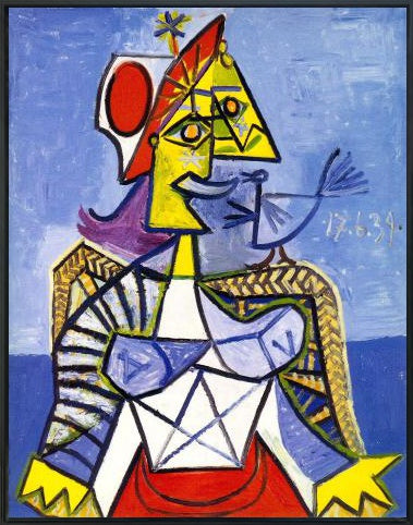 Framed Stretch Canvas Sitting Woman #1 by Pablo Picasso Wall Art Home Decor
