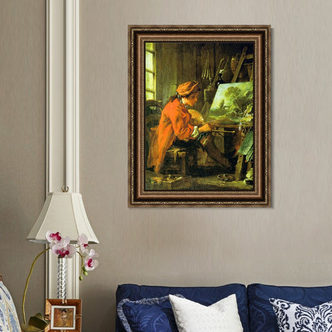 INVIN ART Framed Canvas Art Giclee Print Painter in his Studio by Francois Boucher Wall Art Living Room Home Office Decorations