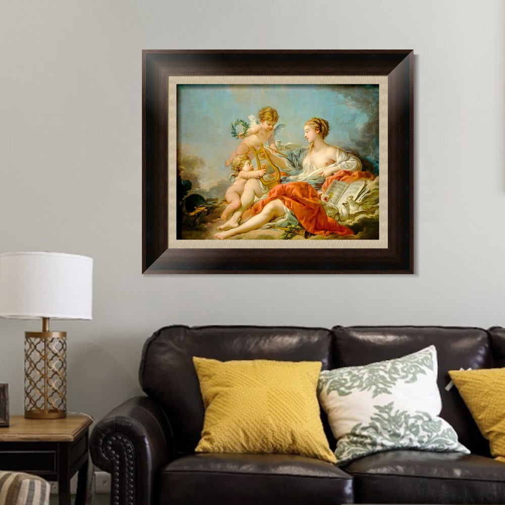 INVIN ART Framed Canvas Art Giclee Print Allegory of Music by Francois Boucher Wall Art Living Room Home Office Decorations