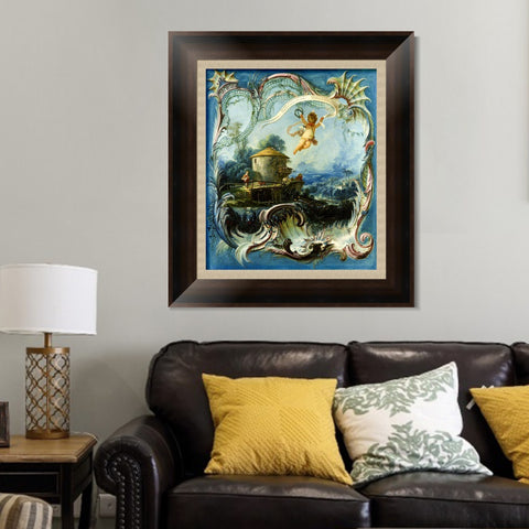 INVIN ART Framed Canvas Art Giclee Print A Pastoral Landscape Surmounted by Cupid by Francois Boucher Wall Art Living Room Home Office Decorations