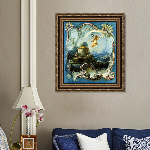 INVIN ART Framed Canvas Art Giclee Print A Pastoral Landscape Surmounted by Cupid by Francois Boucher Wall Art Living Room Home Office Decorations