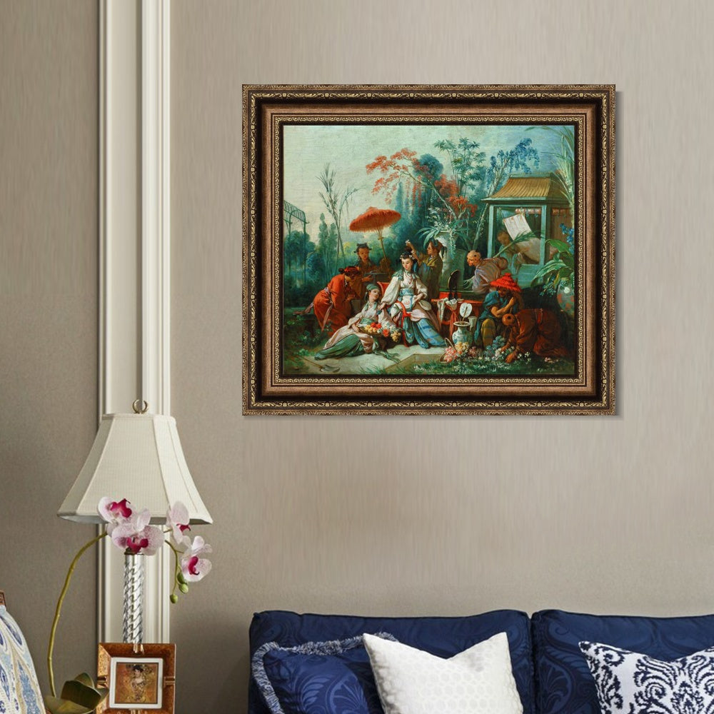INVIN ART Framed Canvas Art Giclee Print The Chinese Garden by Francois Boucher Wall Art Living Room Home Office Decorations