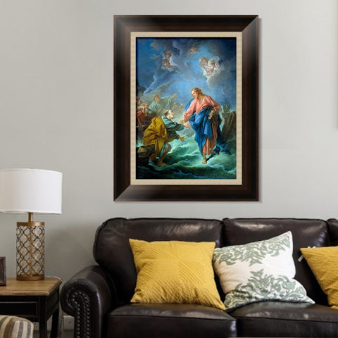 INVIN ART Framed Canvas Art Giclee Print St. Peter Walks on Water by Francois Boucher Wall Art Living Room Home Office Decorations