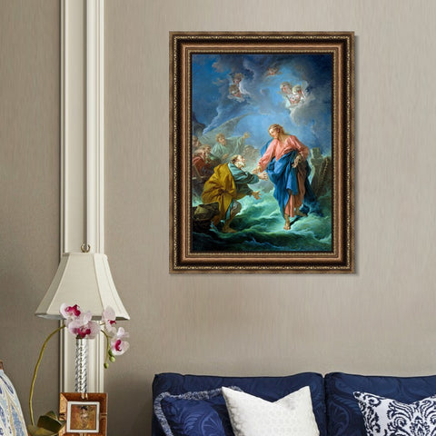 INVIN ART Framed Canvas Art Giclee Print St. Peter Walks on Water by Francois Boucher Wall Art Living Room Home Office Decorations