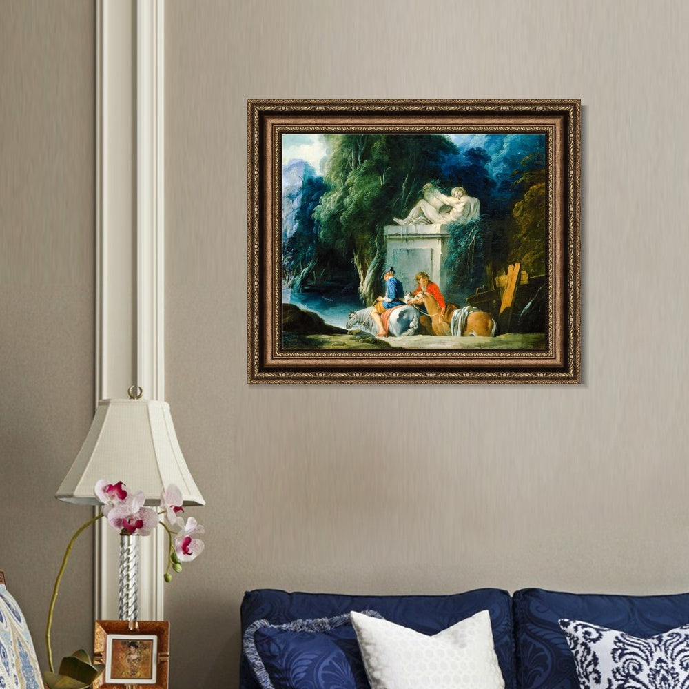 INVIN ART Framed Canvas Art Giclee Print Crossing the Ford by Francois Boucher Wall Art Living Room Home Office Decorations