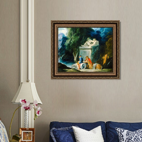 INVIN ART Framed Canvas Art Giclee Print Crossing the Ford by Francois Boucher Wall Art Living Room Home Office Decorations