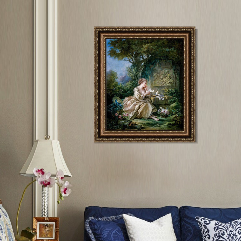 INVIN ART Framed Canvas Art Giclee Print The secret message by Francois Boucher Wall Art Living Room Home Office Decorations
