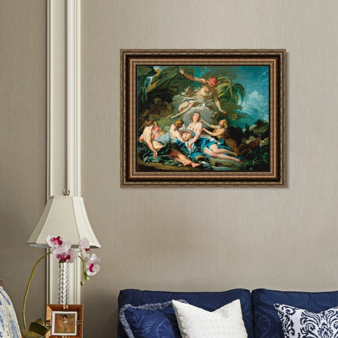 INVIN ART Framed Canvas Art Giclee Print Mercury Entrusting the Infant Bacchus to the Nymphs of Nysa by Francois Boucher Wall Art Living Room Home Office Decorations