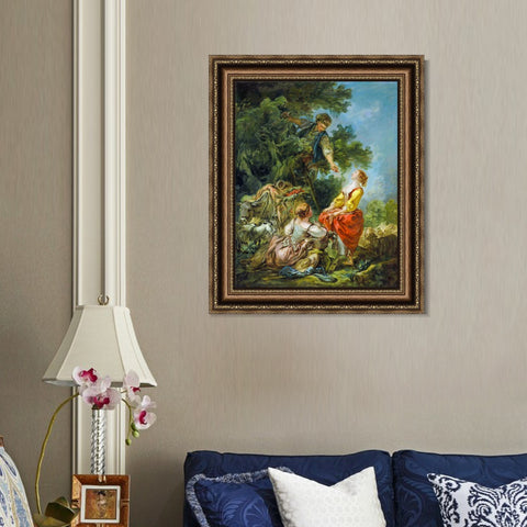 INVIN ART Framed Canvas Art Giclee Print Landscape with Kirschpflückerin by Francois Boucher Wall Art Living Room Home Office Decorations