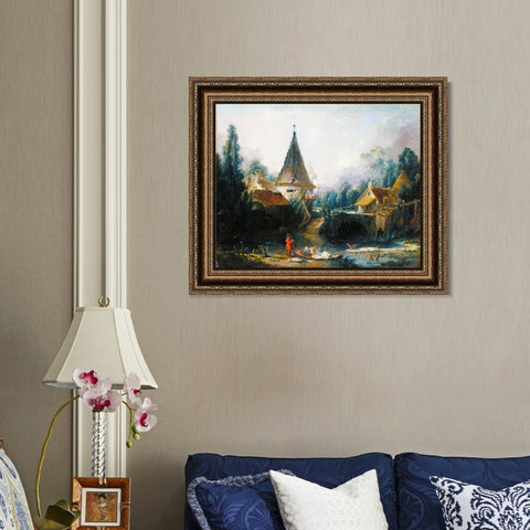 INVIN ART Framed Canvas Art Giclee Print Landscape near Beauvais by Francois Boucher Wall Art Living Room Home Office Decorations