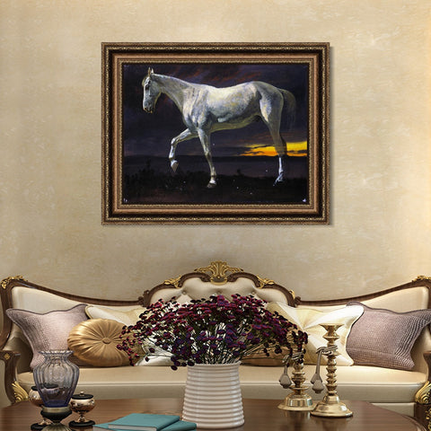 INVIN ART Framed Canvas Art Giclee Print White Horse and Sunset by Albert Bierstadt Wall Art Living Room Home Office Decorations