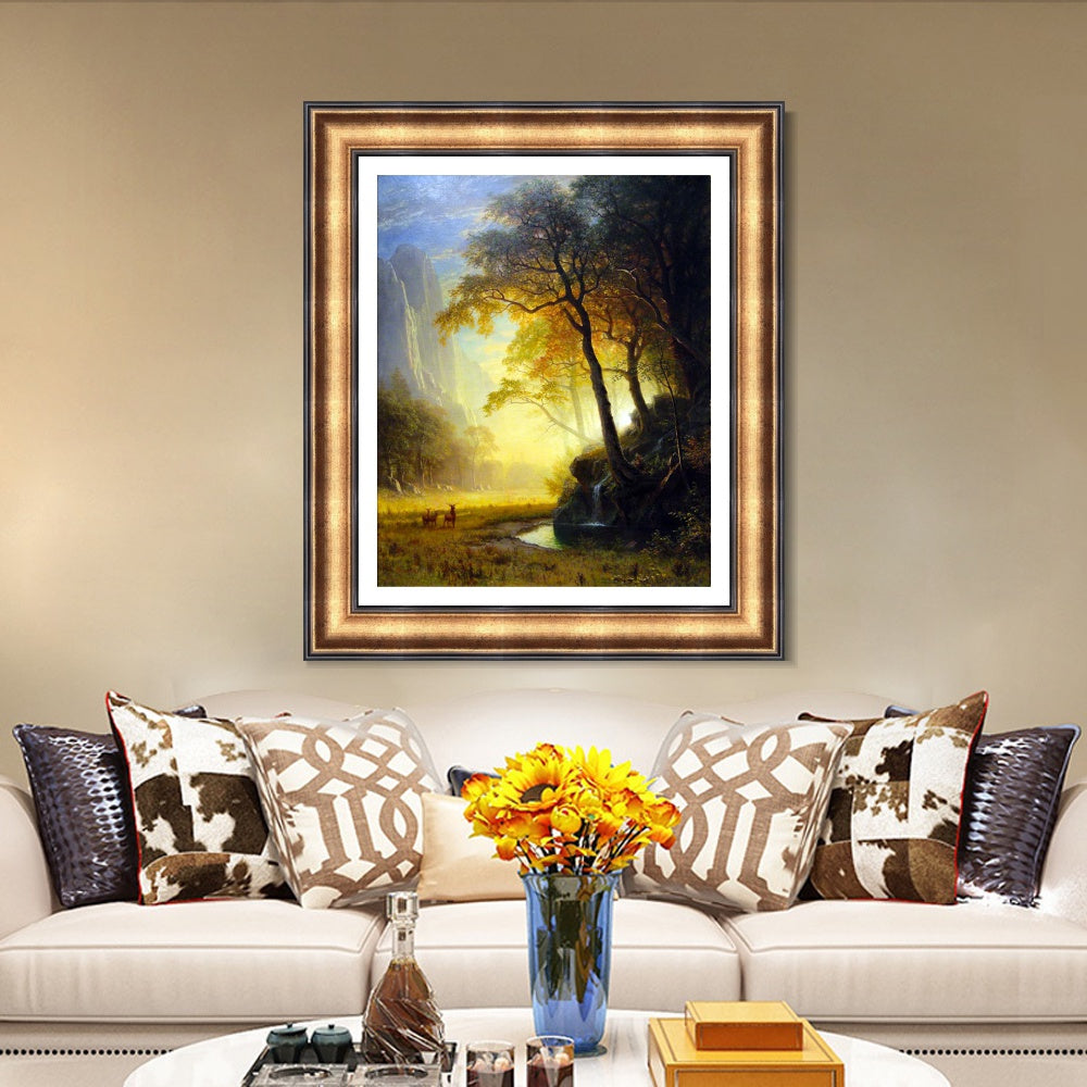 INVIN ART Framed Canvas Art Giclee Print Hetch Hetchy Canyon by Albert Bierstadt Wall Art