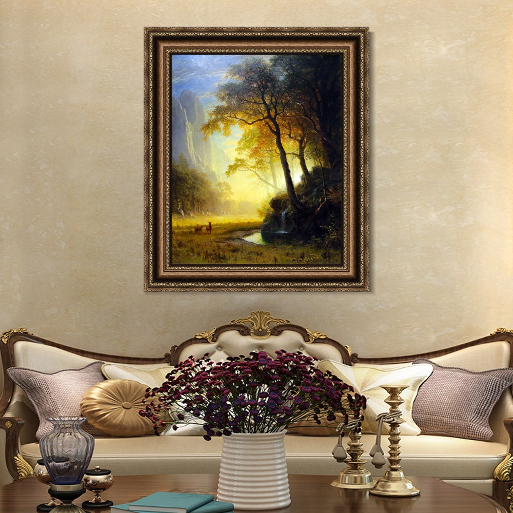 INVIN ART Framed Canvas Art Giclee Print Hetch Hetchy Canyon by Albert Bierstadt Wall Art
