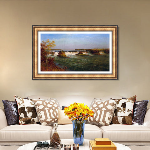 INVIN ART Framed Canvas Art Giclee Print The Running River by Albert Bierstadt Wall Art Living Room Home Office Decorations(European Retro Golden Frame with Linen Liner,20"x28")