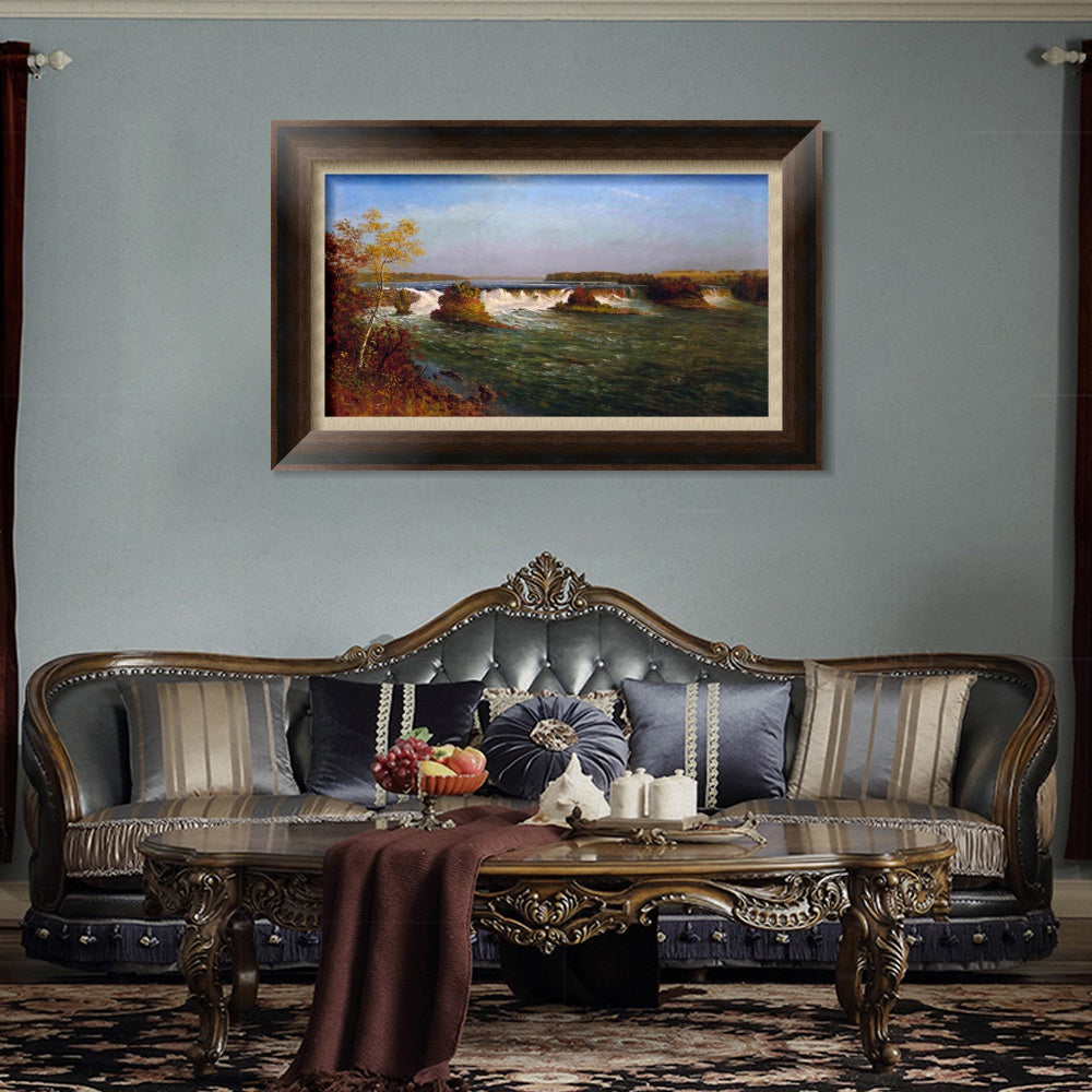 INVIN ART Framed Canvas Art Giclee Print The Running River by Albert Bierstadt Wall Art (European Retro Golden Frame with Linen Liner,20"x28")