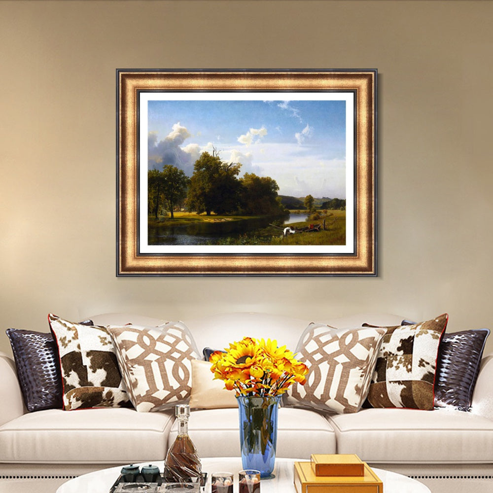 INVIN ART Framed Canvas Art Giclee Print A river landscape, Westphalia, 1855 by Albert Bierstadt Wall Art