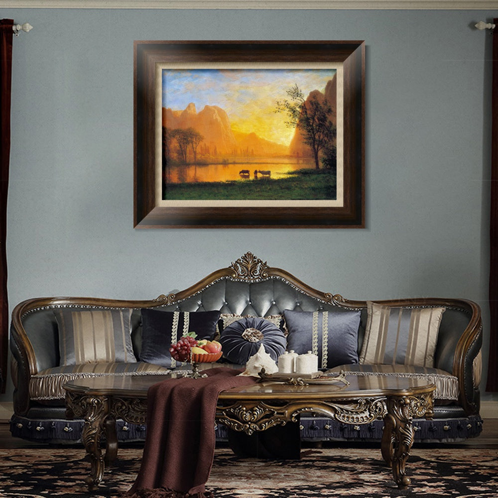 INVIN ART Framed Canvas Art Giclee Print Buffaloes in The Water by Albert Bierstadt Wall Art