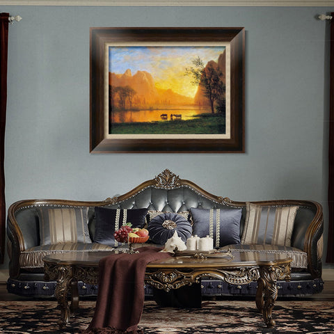 INVIN ART Framed Canvas Art Giclee Print Buffaloes in The Water by Albert Bierstadt Wall Art Living Room Home Office Decorations