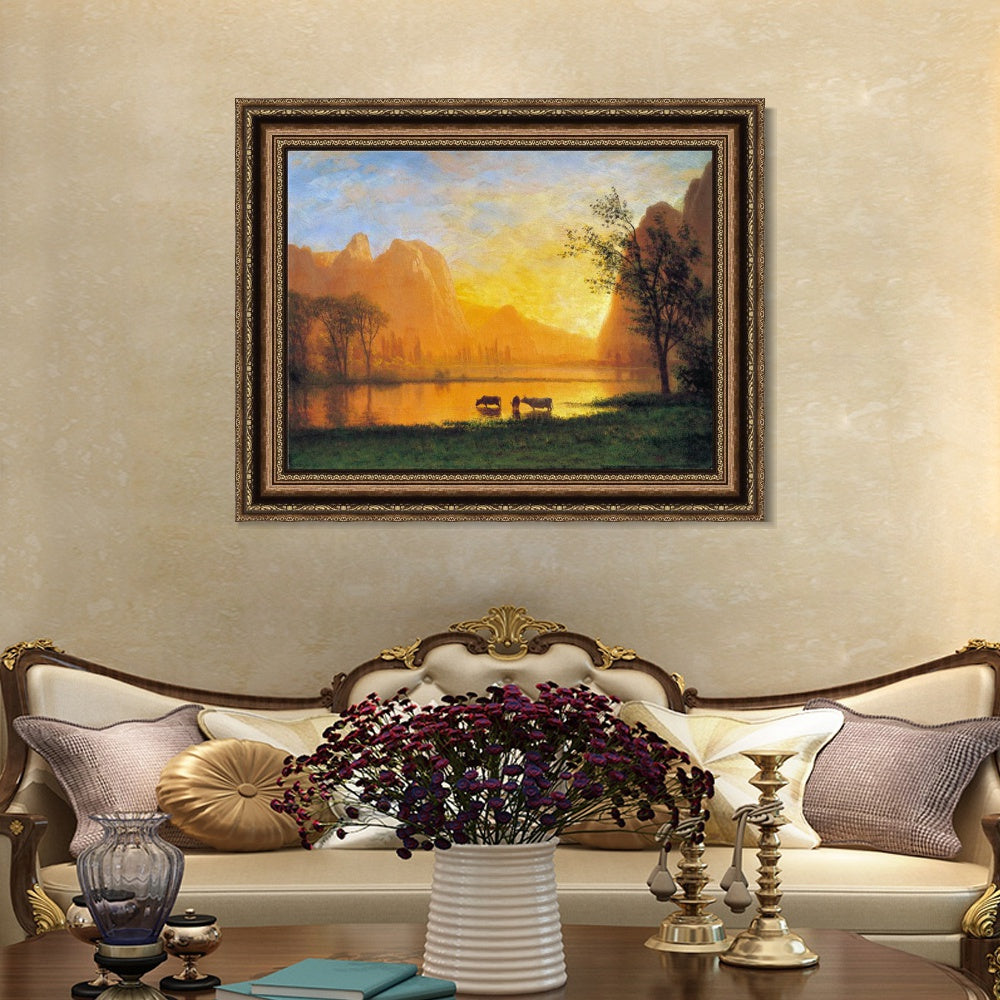 INVIN ART Framed Canvas Art Giclee Print Buffaloes in The Water by Albert Bierstadt Wall Art