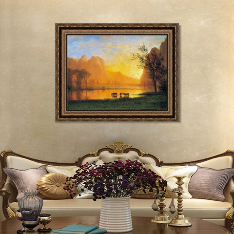 INVIN ART Framed Canvas Art Giclee Print Buffaloes in The Water by Albert Bierstadt Wall Art Living Room Home Office Decorations