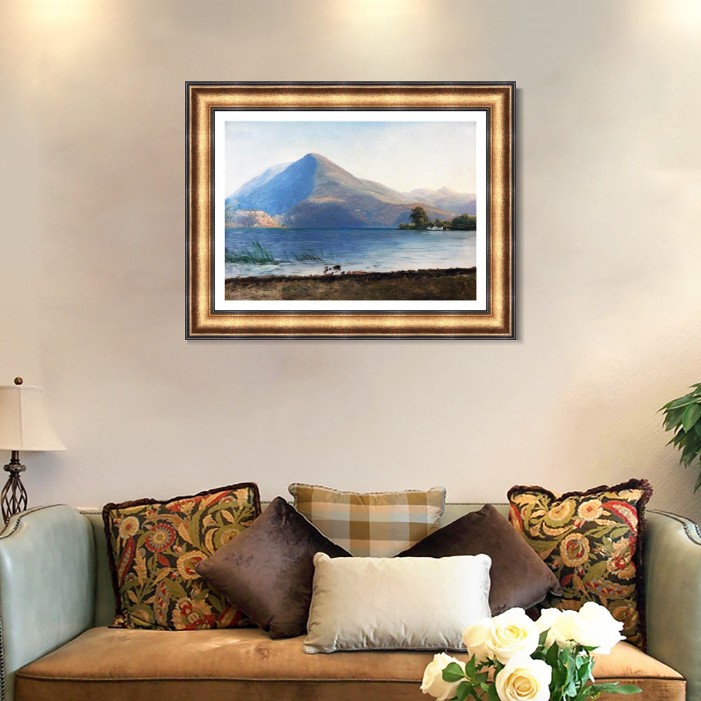 INVIN ART Framed Canvas Art Giclee Print a boat with lake and mountain by Albert Bierstadt Wall Art Living Room Home Office Decorations
