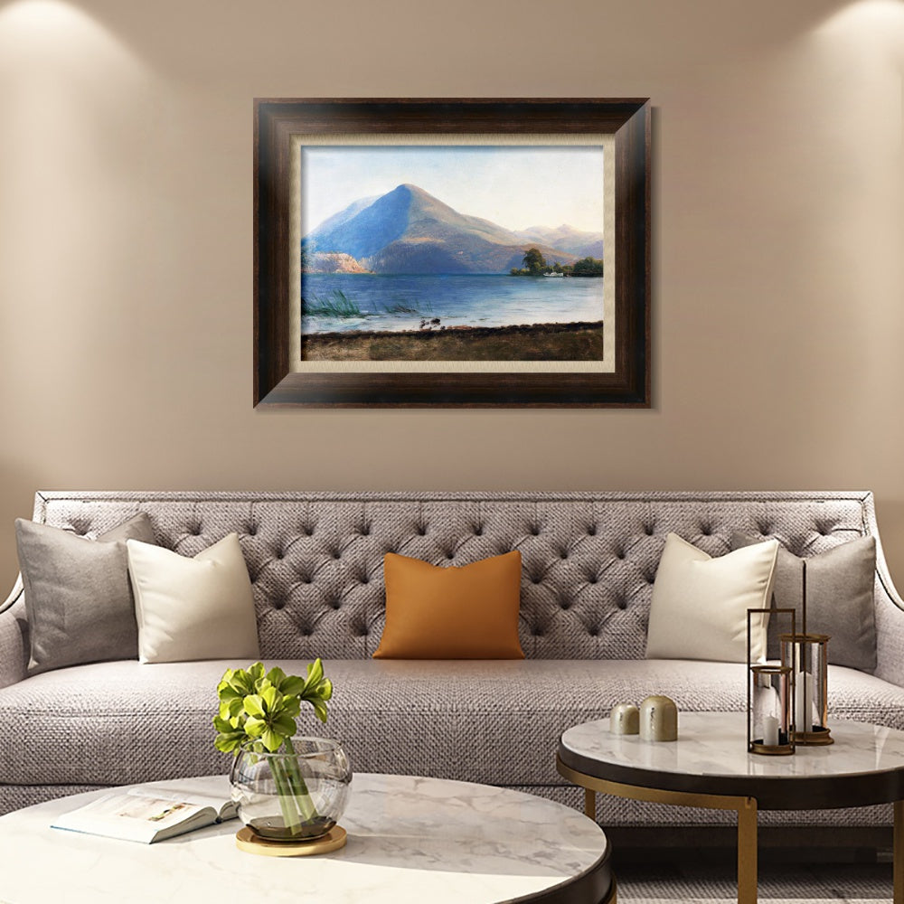INVIN ART Framed Canvas Art Giclee Print a boat with lake and mountain by Albert Bierstadt Wall Art Living Room Home Office Decorations