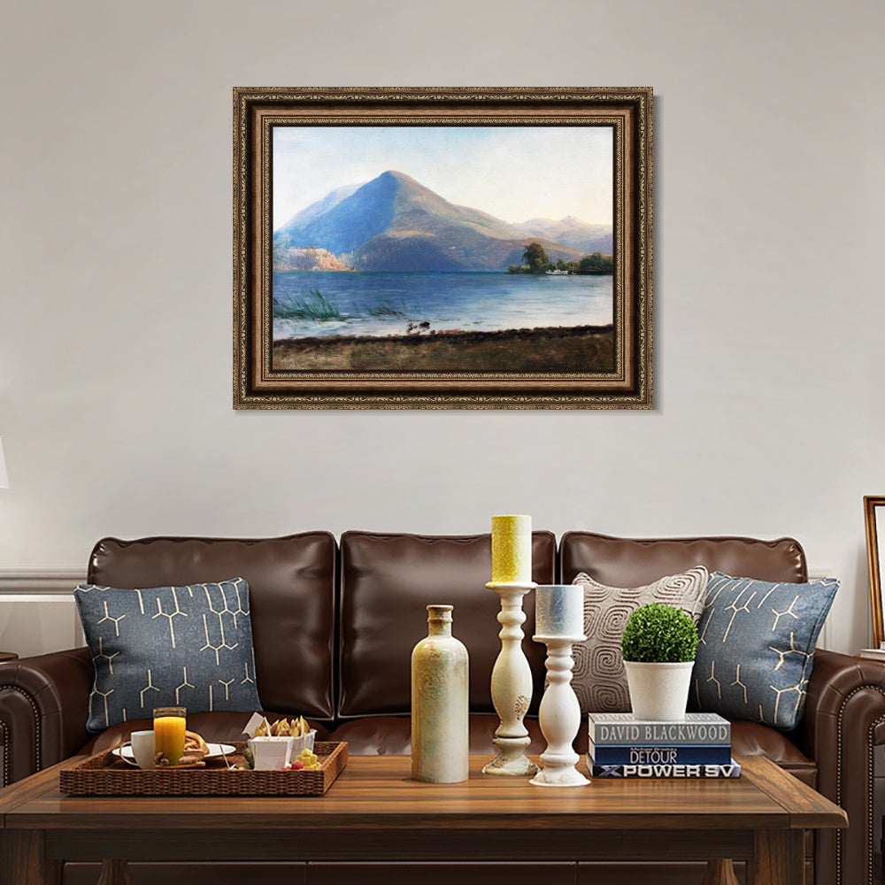 INVIN ART Framed Canvas Art Giclee Print a boat with lake and mountain by Albert Bierstadt Wall Art Living Room Home Office Decorations
