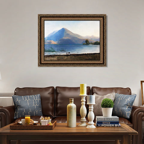 INVIN ART Framed Canvas Art Giclee Print a boat with lake and mountain by Albert Bierstadt Wall Art Living Room Home Office Decorations