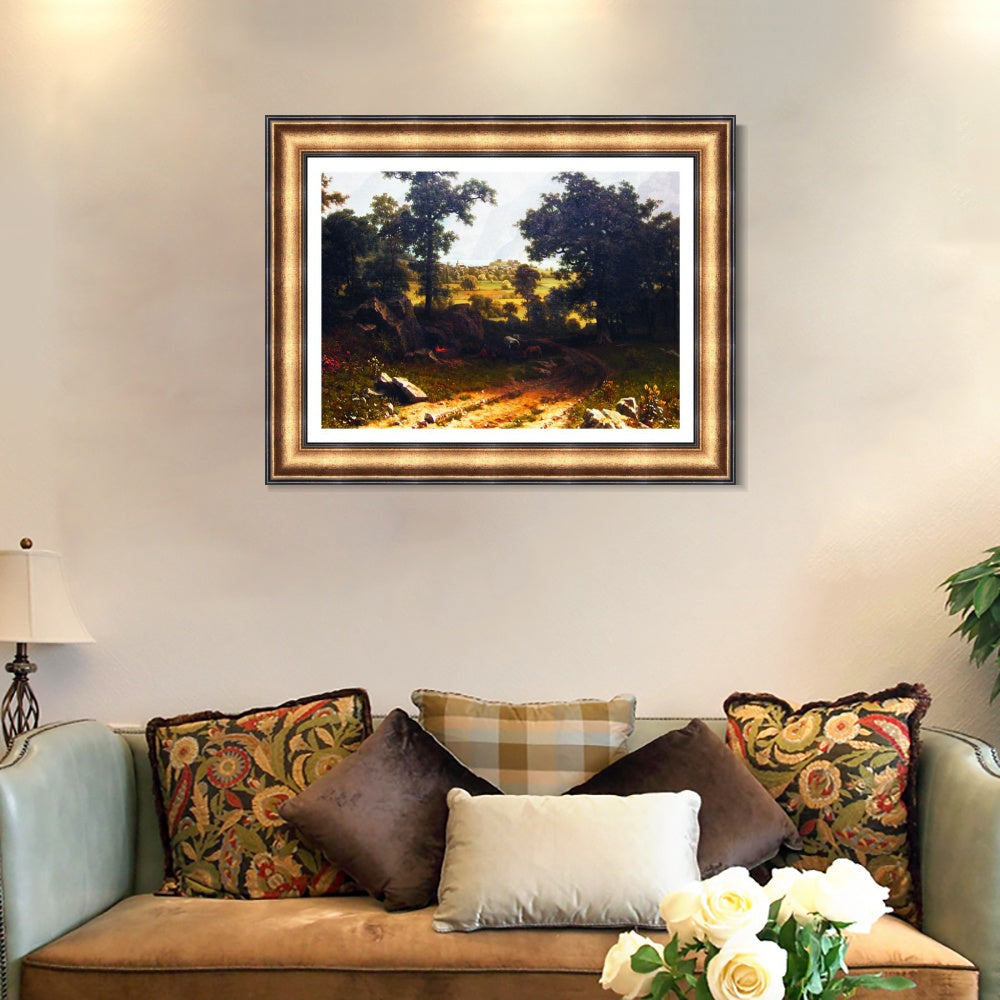 INVIN ART Framed Canvas Art Giclee Print A gravel road leading to the distance by Albert Bierstadt Wall Art