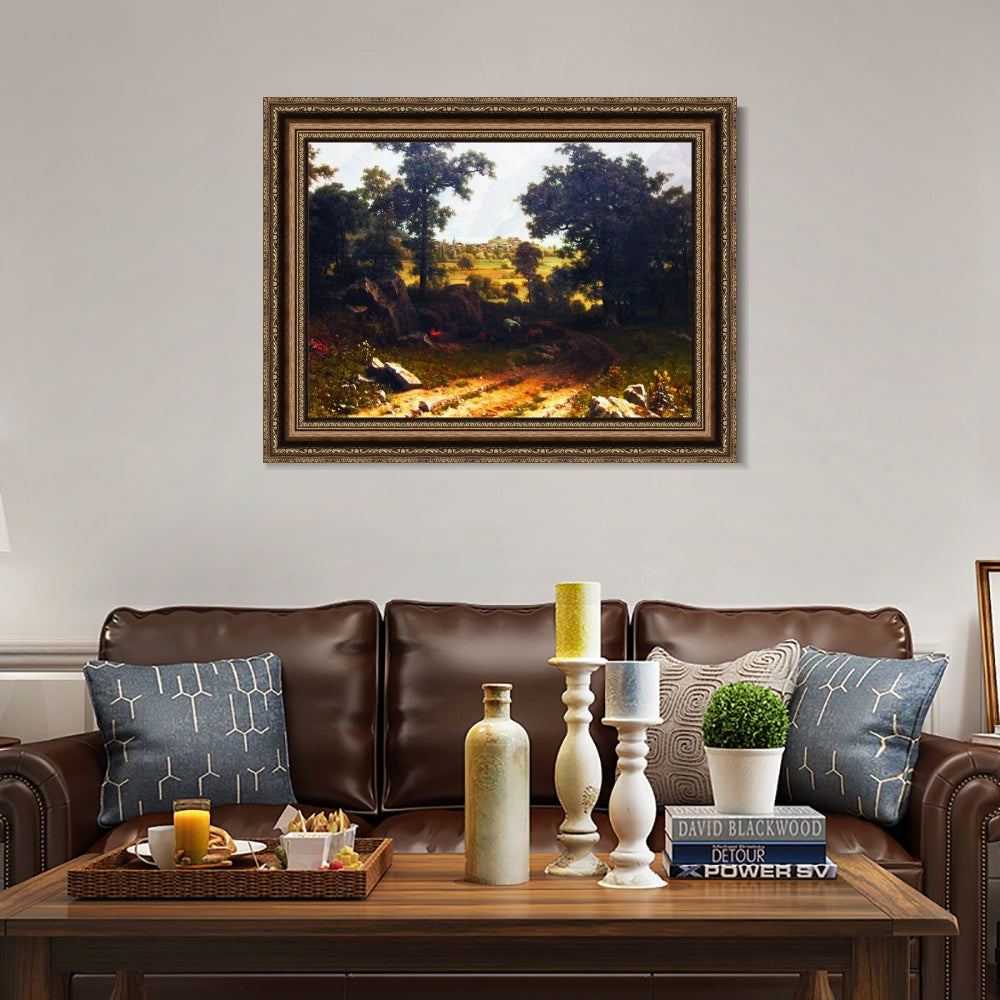 INVIN ART Framed Canvas Art Giclee Print A gravel road leading to the distance by Albert Bierstadt Wall Art